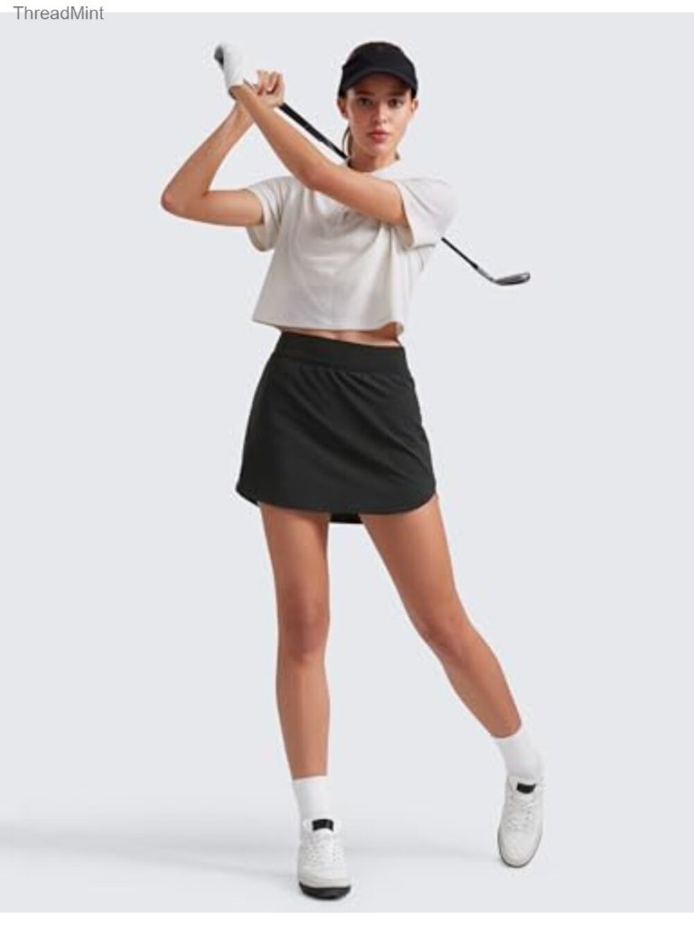 High Waisted Dolphin Hem Golf Skort with Built-in Shorts & Pockets - Picture 3 of 5